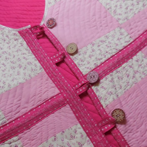 Vintage Vest Quilted Patchwork Cotton button down pink floral size Large Petite - Picture 9 of 17